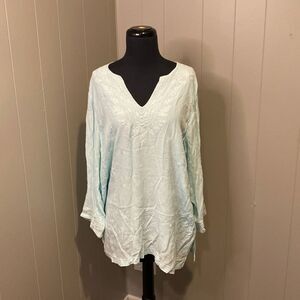 Eccobay Extra Large Light Blue Tunic Embroidered Floral Sheer Lining